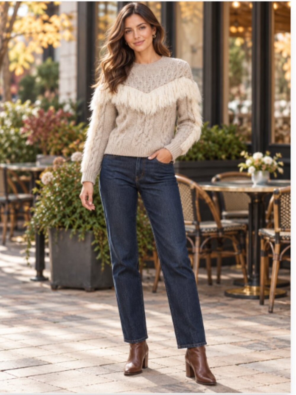 Amur Ulla Fringe Merino Wool Cable Knit Sweater